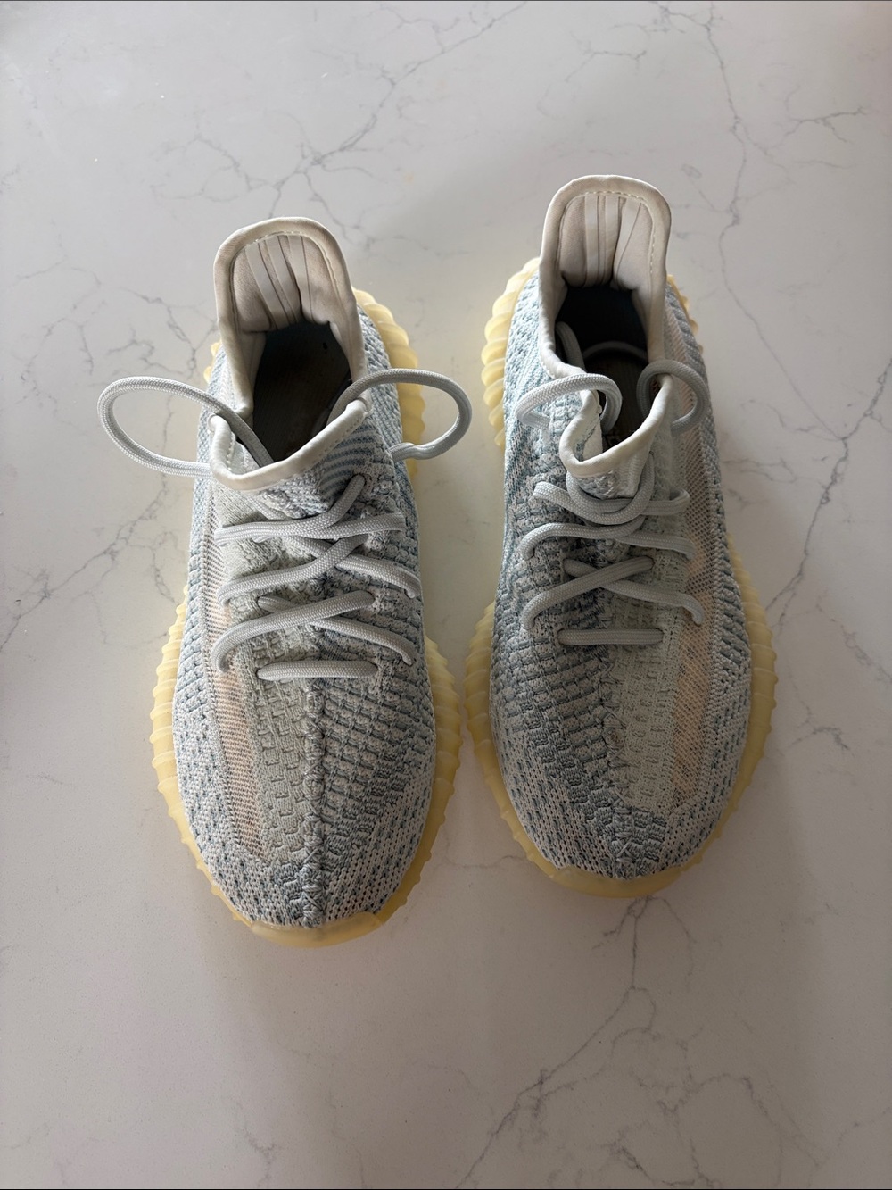 Yeezy Knit Sneakers in Light Gray and Cream